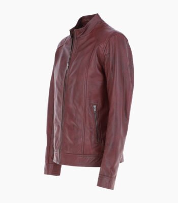 Men's Leather Biker Jacket Burgundy Oakland