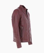 Men's Leather Biker Jacket Burgundy Oakland