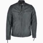 Men's Leather Biker Jacket Green Raleigh
