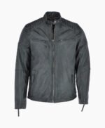 Men's Leather Biker Jacket Green Raleigh