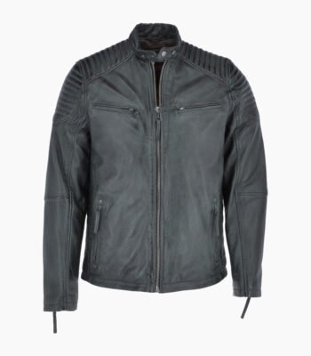 Men's Leather Biker Jacket Green Raleigh
