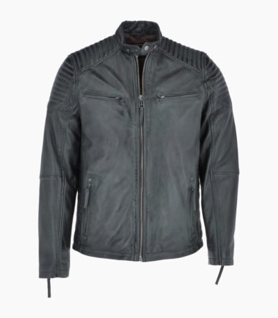 Men's Leather Biker Jacket Green Raleigh