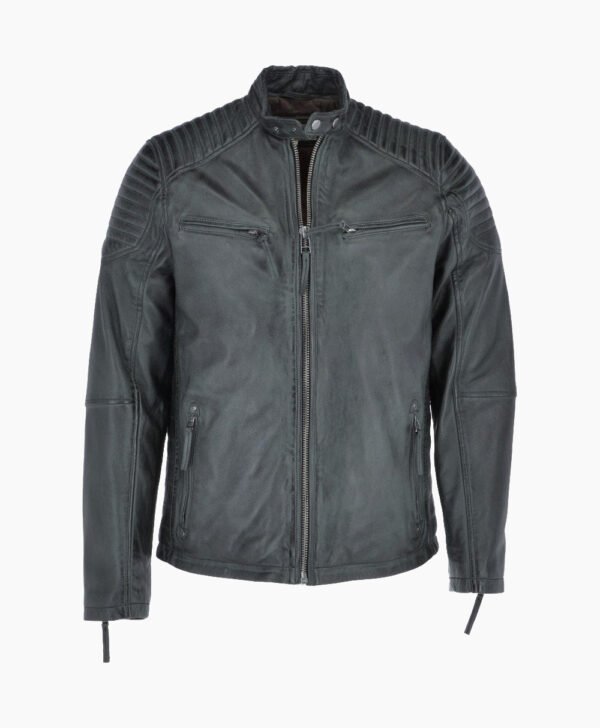 Men's Leather Biker Jacket Green Raleigh