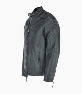 Men's Leather Biker Jacket Green Raleigh