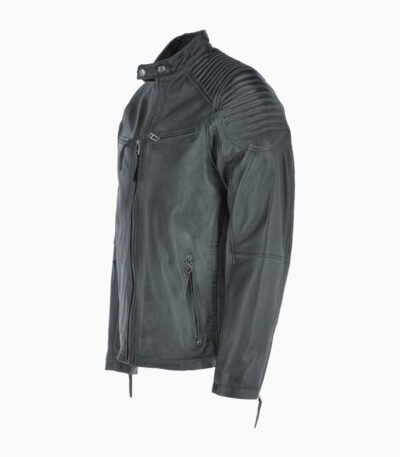 Men's Leather Biker Jacket Green Raleigh