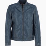 Men's Leather Biker Jacket Navy Oakland