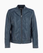 Men's Leather Biker Jacket Navy Oakland