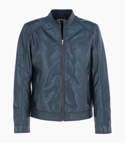 Men's Leather Biker Jacket Navy Oakland