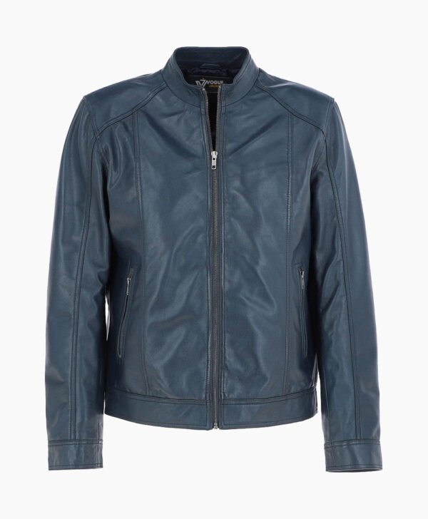 Men's Leather Biker Jacket Navy Oakland