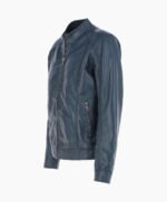 Men's Leather Biker Jacket Navy Oakland