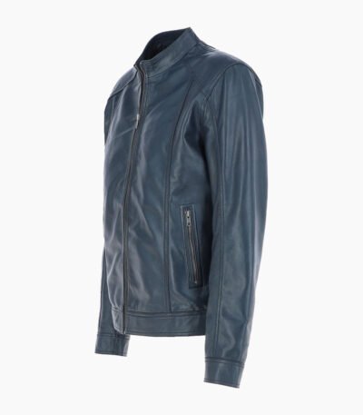 Men's Leather Biker Jacket Navy Oakland