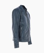 Men's Leather Biker Jacket Navy Oakland