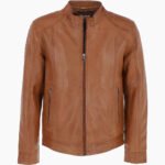 Men's Leather Biker Jacket Tan Oakland