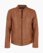 Men's Leather Biker Jacket Tan Oakland