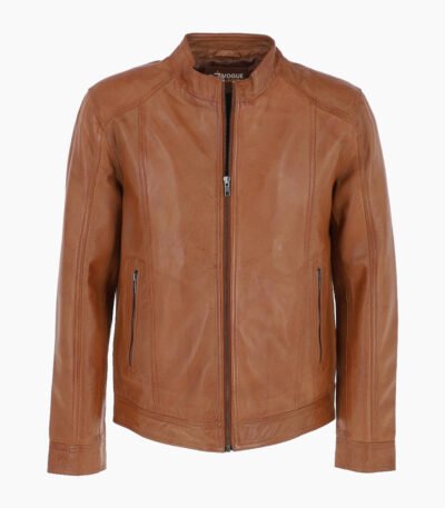 Men's Leather Biker Jacket Tan Oakland
