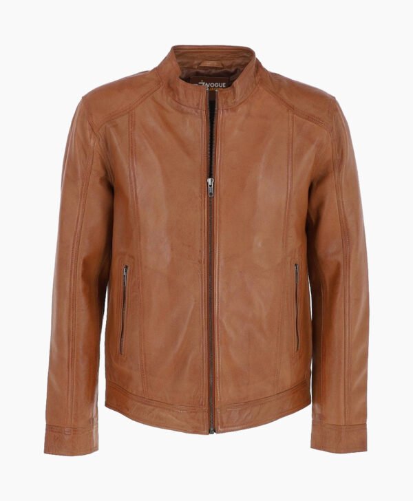 Men's Leather Biker Jacket Tan Oakland