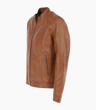 Men's Leather Biker Jacket Tan Oakland