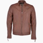 Men's Leather Biker Jacket Tan Omaha