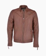 Men's Leather Biker Jacket Tan Omaha
