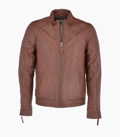 Men's Leather Biker Jacket Tan Omaha