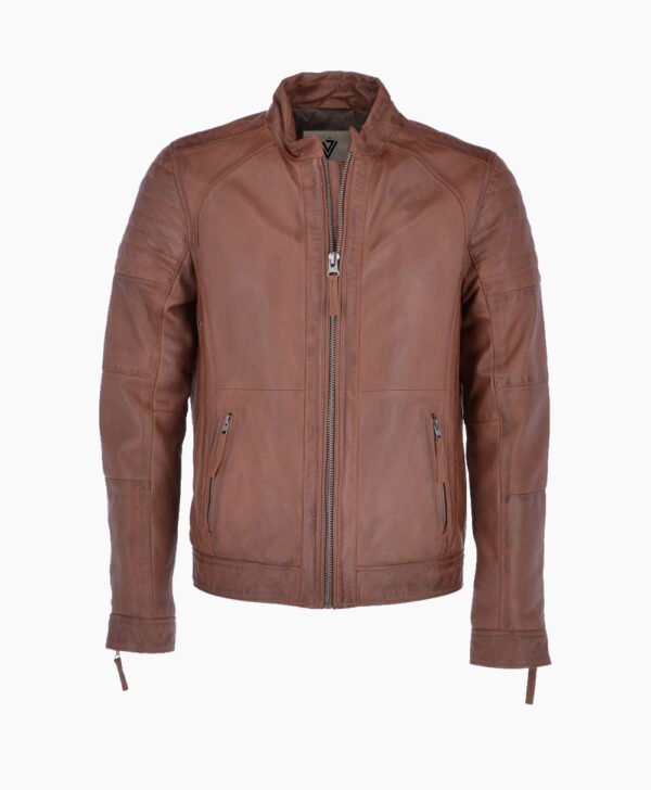 Men's Leather Biker Jacket Tan Omaha