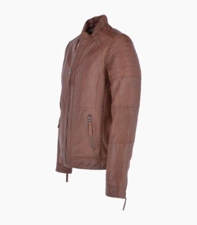Men's Leather Biker Jacket Tan Omaha
