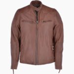 Men's Leather Biker Jacket Tan Raleigh