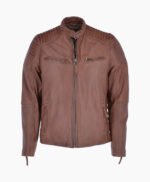 Men's Leather Biker Jacket Tan Raleigh