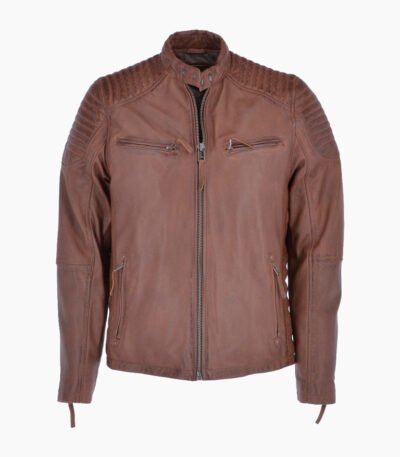 Men's Leather Biker Jacket Tan Raleigh