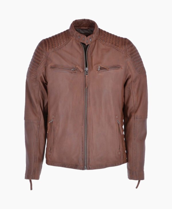 Men's Leather Biker Jacket Tan Raleigh