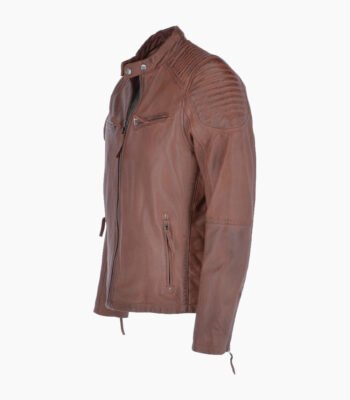 Men's Leather Biker Jacket Tan Raleigh