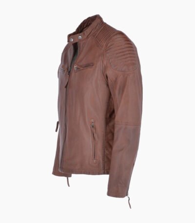 Men's Leather Biker Jacket Tan Raleigh