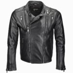 Men's Leather Biker Jacket Black Irvine
