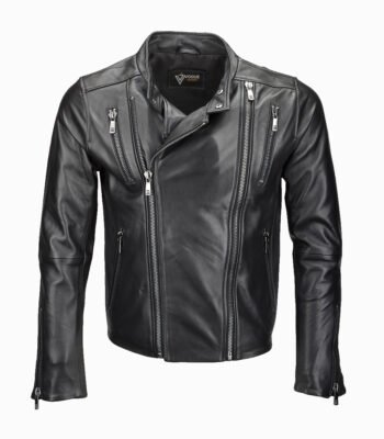 Men's Leather Biker Jacket Black Irvine