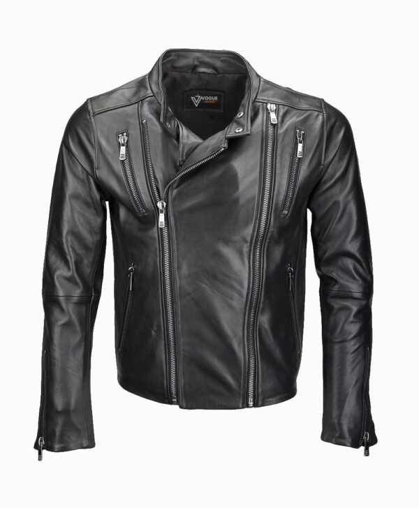 Men's Leather Biker Jacket Black Irvine