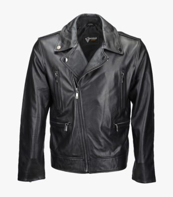 Men's Leather Biker Jacket Black Pittsburgh