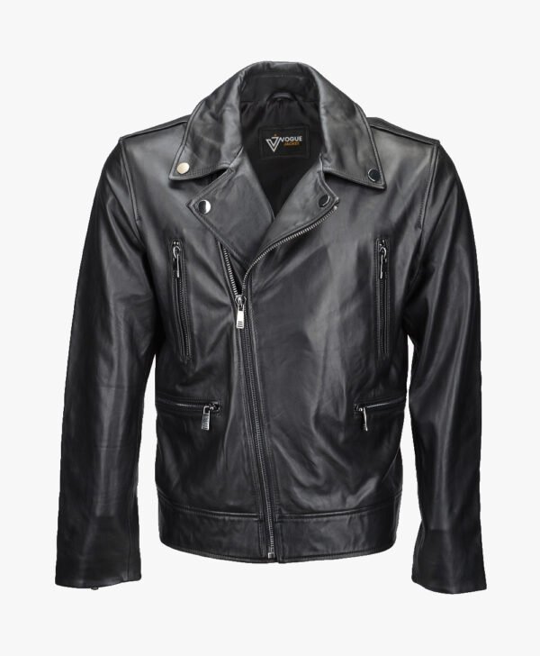 Men's Leather Biker Jacket Black Pittsburgh