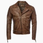 Men's Leather Biker Jacket Brown Saint