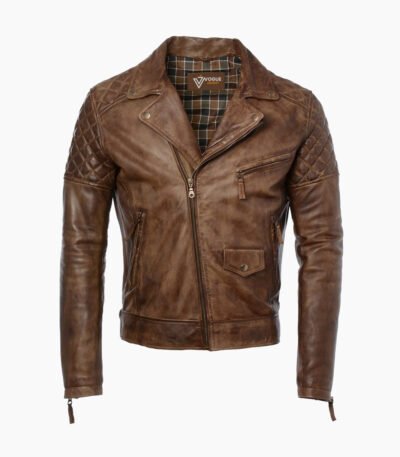 Men's Leather Biker Jacket Brown Saint