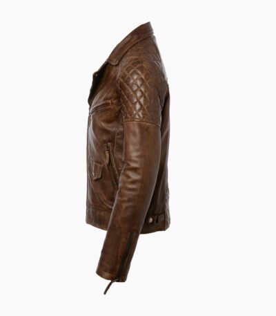 Men's Leather Biker Jacket Brown Saint