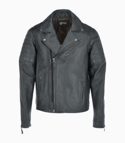 Men's Leather Biker Jacket Green Henderson