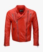 Men's Leather Biker Jacket Red Irvine