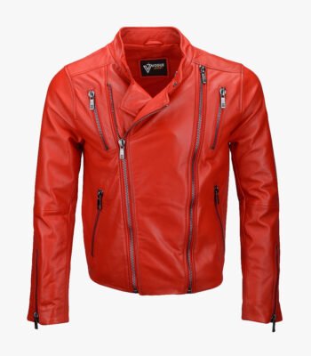 Men's Leather Biker Jacket Red Irvine