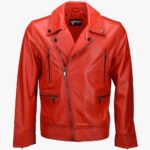 Men's Leather Biker Jacket Red Pittsburgh