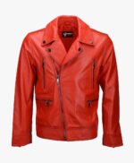 Men's Leather Biker Jacket Red Pittsburgh