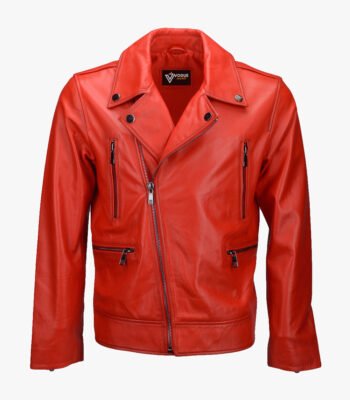 Men's Leather Biker Jacket Red Pittsburgh