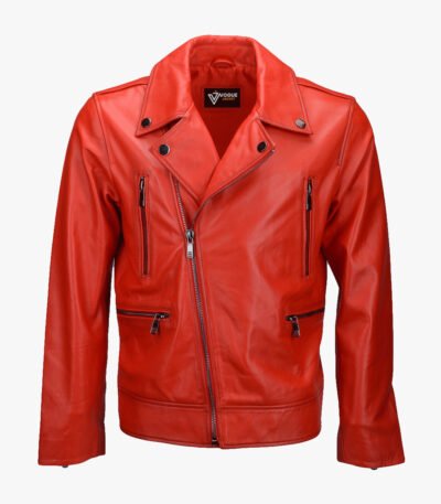 Men's Leather Biker Jacket Red Pittsburgh