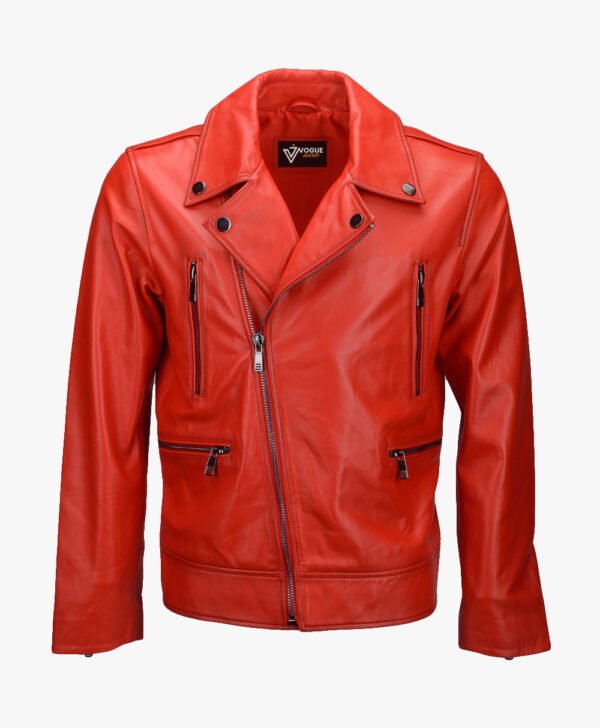 Men's Leather Biker Jacket Red Pittsburgh
