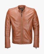 Men's Leather Biker Jacket Tan Corpus