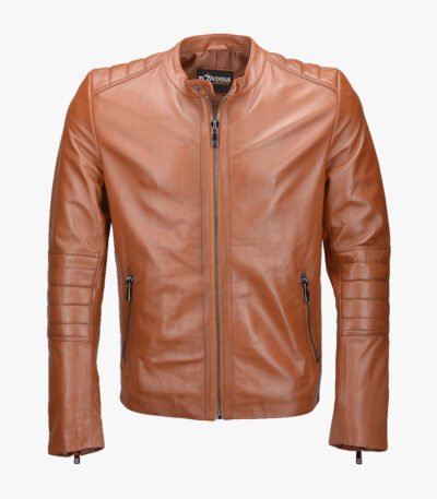 Men's Leather Biker Jacket Tan Corpus